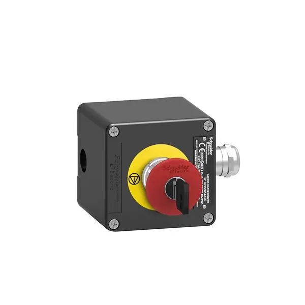 Produktfoto 1 von Schneider Electric XAWF Not-Aus-Drucktaster, Ø 40 mm, 1 Öffner/1 Öffner, Rot IP65, 80mm, x 77 mm, Schlüsselentriegelung
