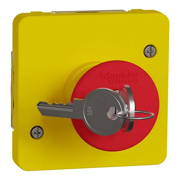 Produktfoto 1 von Schneider Electric Mureva Styl Not-Aus-Drucktaster, SMD, Ø 22 mm, Rot IP55, 71mm, x 80 mm, Schlüsselentriegelung
