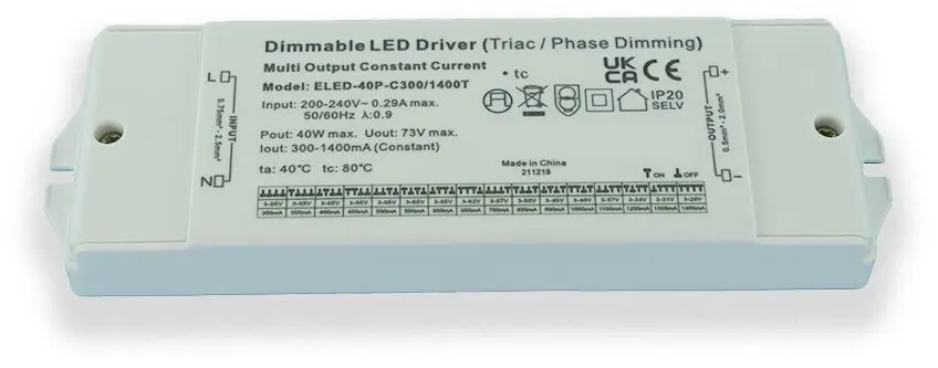 Produktfoto 1 von RS PRO LED-Treiber, 40 W 200 → 240 V ac 300 to 1400 mA, Ausgang 3/65 V