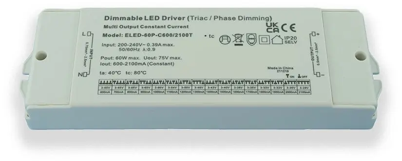 Produktfoto 1 von RS PRO LED-Treiber, 60 W 200 → 240 V ac 600 to 2100 mA, Ausgang 3/65 V