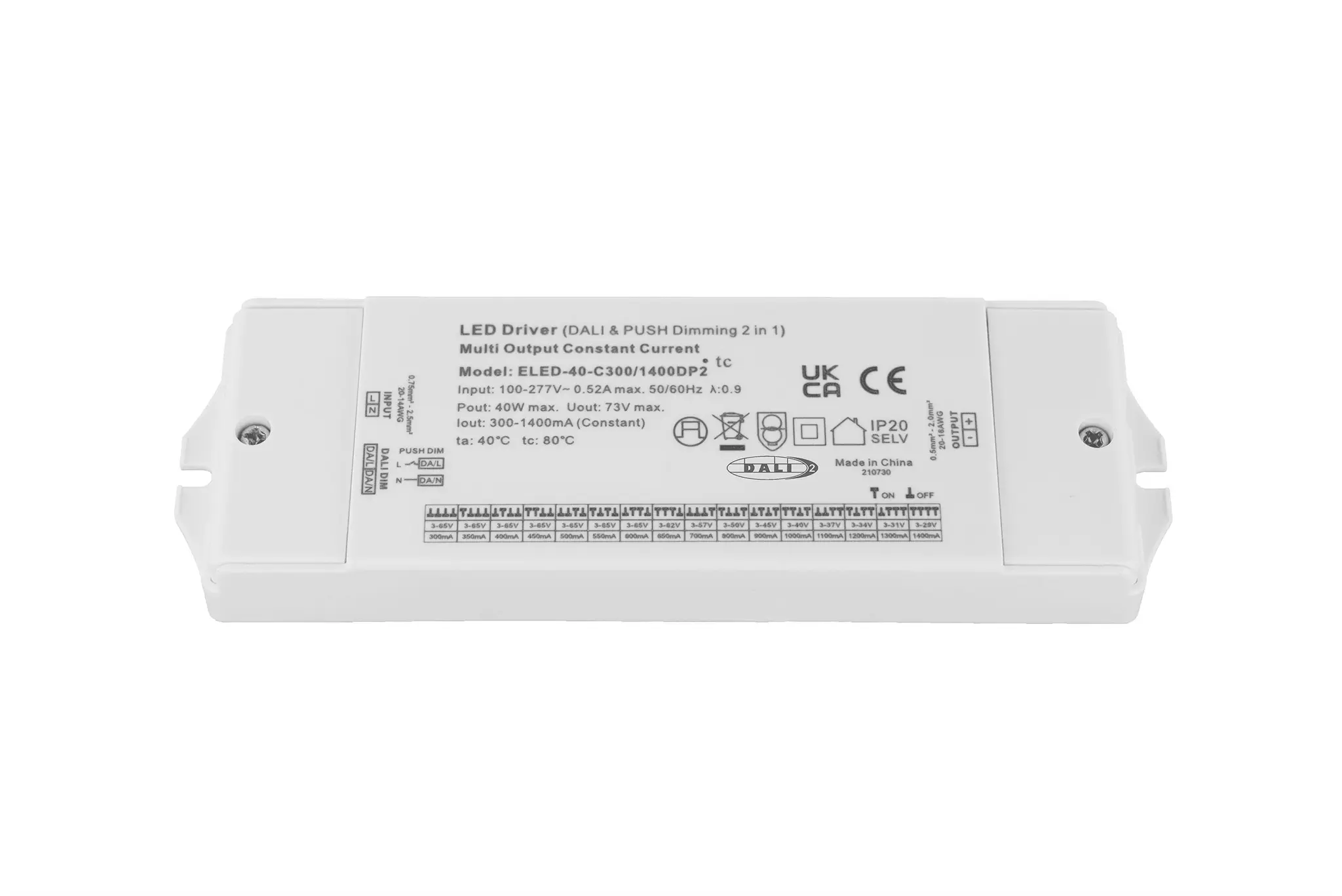 Produktfoto 1 von RS PRO LED-Treiber, 40 W 200 → 240 V ac 300 to 1400 mA, Ausgang 3/42 V DALI2