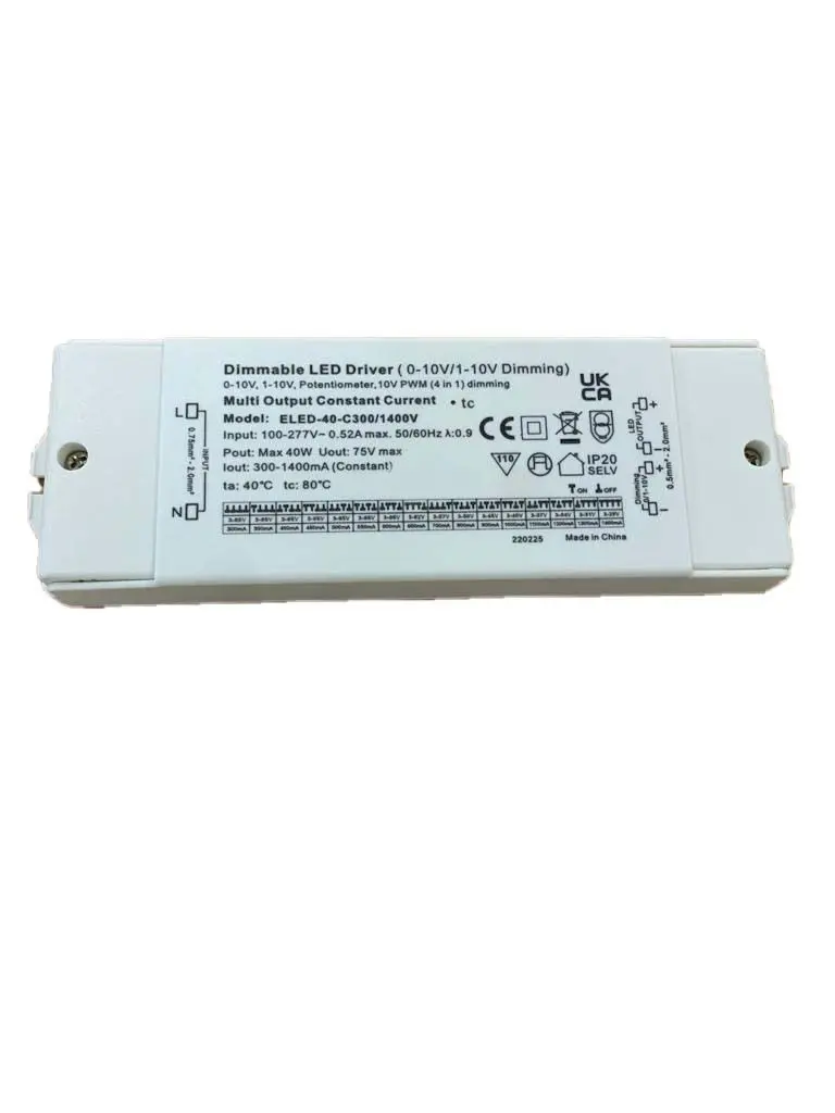 Produktfoto 1 von RS PRO LED-Treiber, 40 W 200V ac, 240 V ac 1400mA, 300 mA, Ausgang 3V, 65 V 0 bis 10 V und 1 bis 10 V Dimmsteuerung