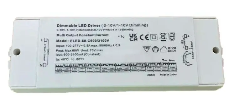 Produktfoto 1 von RS PRO LED-Treiber, 60 W 200V ac, 240 V ac 2100mA, 600 mA, Ausgang 3V, 65 V 0 bis 10 V und 1 bis 10 V Dimmsteuerung