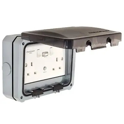 Produktfoto 1 von Powerbreaker PSKTRCDP2G Steckdose Geschaltet Typ G – Britisch Beide Grau / 13 A