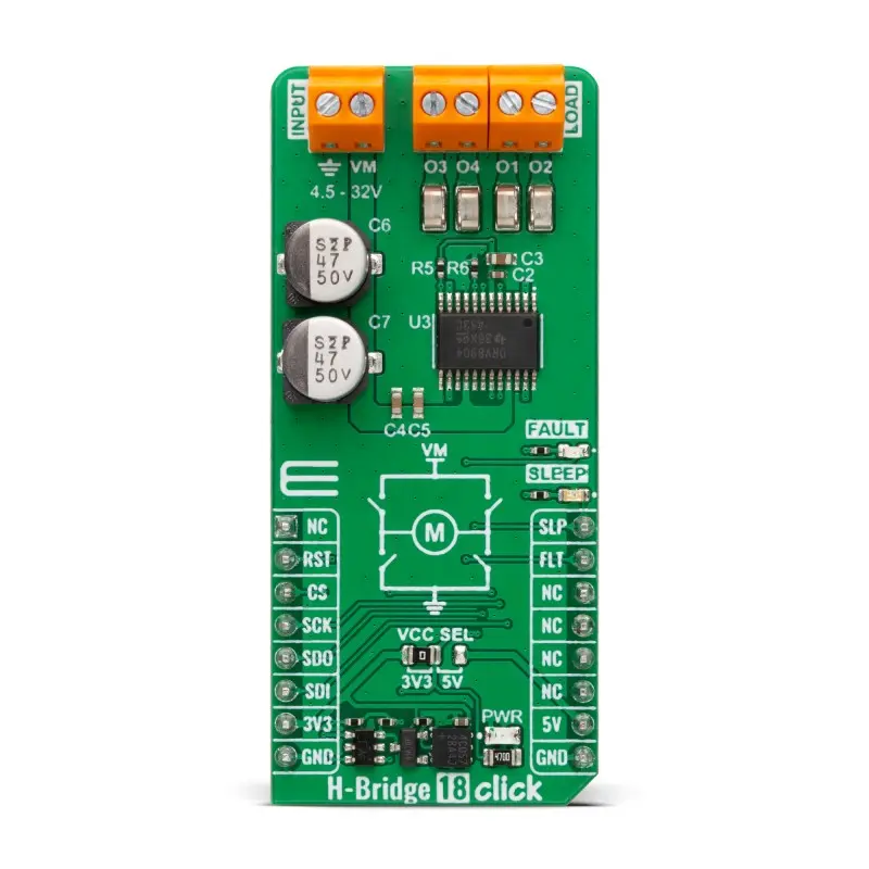 Produktfoto 1 von MikroElektronika Motor Entwicklungswerkzeug für Motoren und Robotik, H-Bridge 18 Click Spannungsversorgung, für Motoren