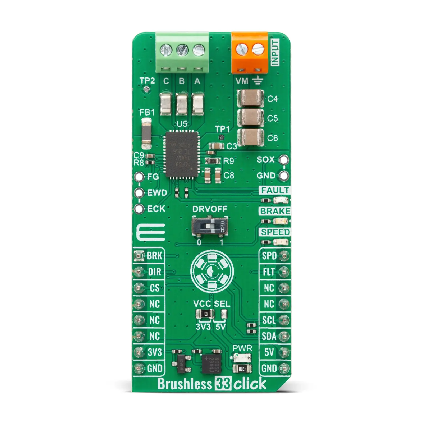 Produktfoto 1 von MikroElektronika Evaluation Board Evaluierungsplatine, Brushless 33 Click Motor-Controller, für Präzise
