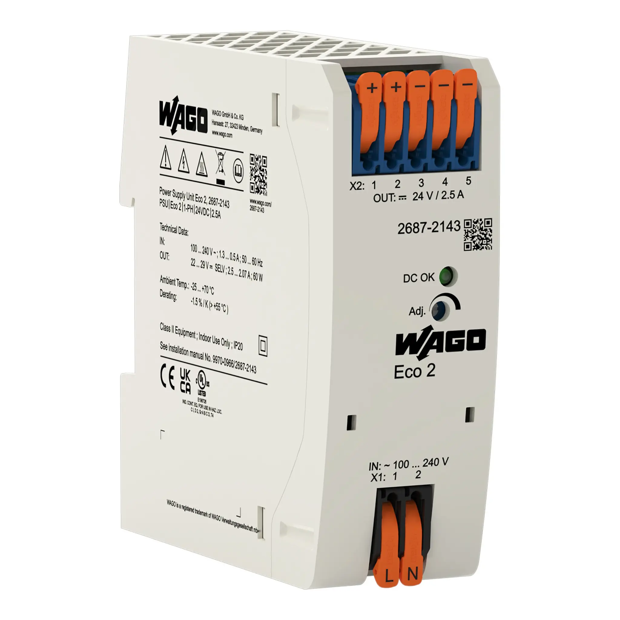 Produktfoto 1 von WAGO 2687 Netzteil 24V dc / 2.5A 60W 240V ac