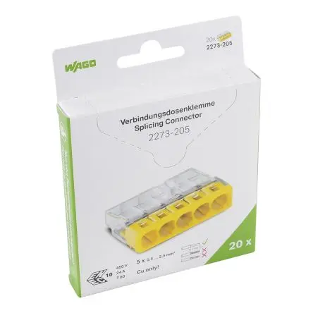 Produktfoto 1 von WAGO 2273 Spleißverbinder, Spleiß, Klar Isoliert Zinn, 16 AWG max.