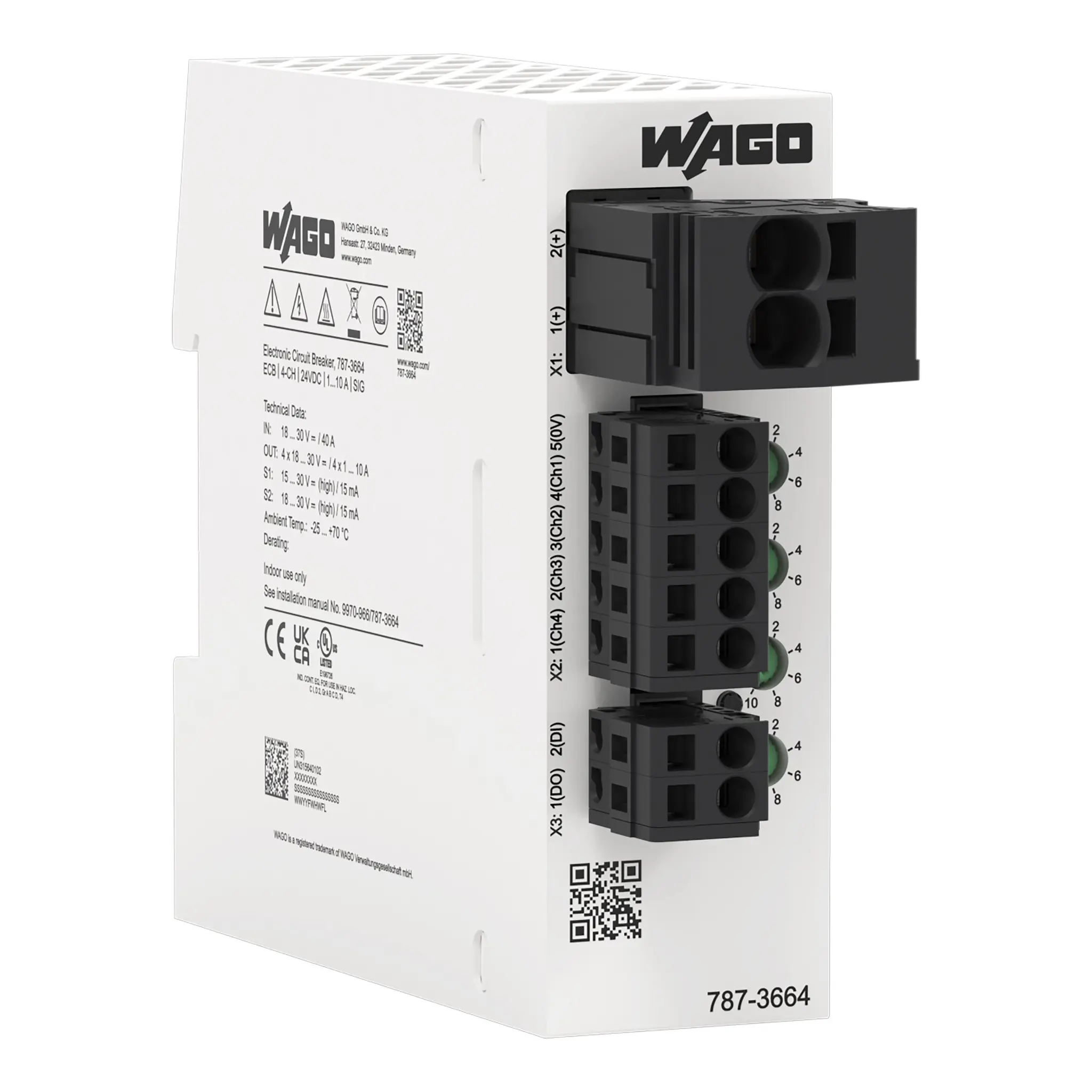 Produktfoto 1 von WAGO 787 1 to 10 A Elektronischer Schutzschalter 24V 4, 10 A DIN-Hutschiene L. 95 mm x 32 mm