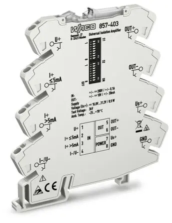 Produktfoto 1 von WAGO Serie 857 Signalwandler 24V dc, Strom/Spannung 0 → 100 mA EIN / Strom/Spannung 0 → 10 V AUS DIN-Hutschiene