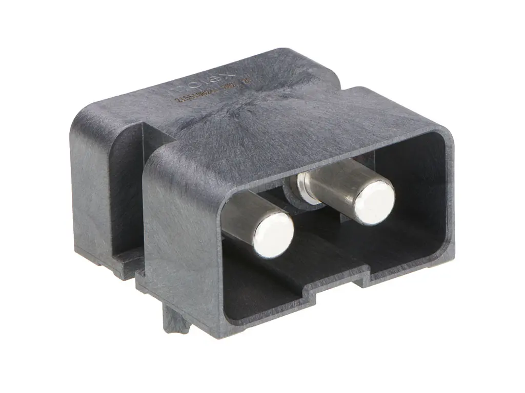Produktfoto 1 von Molex 215510 Leiterplattenleiste gewinkelt, 2-polig / 1-reihig, Raster 17 mm Raster Lot, Unisoliert