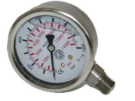 Produktfoto 1 von RS PRO Manometer analog Prozessanschluss unten Analog 0bar → 1000bar, Ø 63mm Edelstahl Gehäuse G1/4