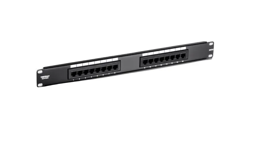 Produktfoto 1 von Trendnet TC Serie Patchfeld Kat. 6 16 Anschl. RJ45 Ungeschirmt, 44 mm, Schwarz