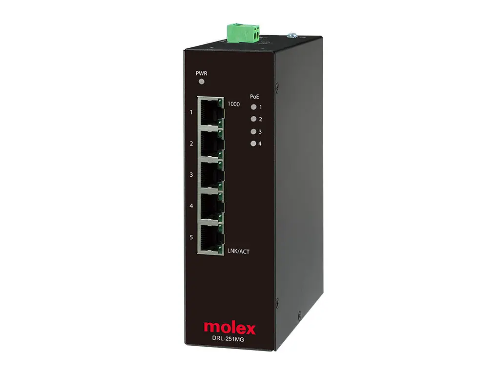 Produktfoto 1 von Molex IP20 Unmanaged PoE-Ethernet-Switch Industrial-Ethernet-Switch PoE 5-Port Unmanaged RJ-45