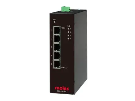 Produktfoto 1 von Molex IP20 Unmanaged PoE Ethernet Switch Industrial-Ethernet-Switch 5-Port Unmanaged Power Over Ethernet