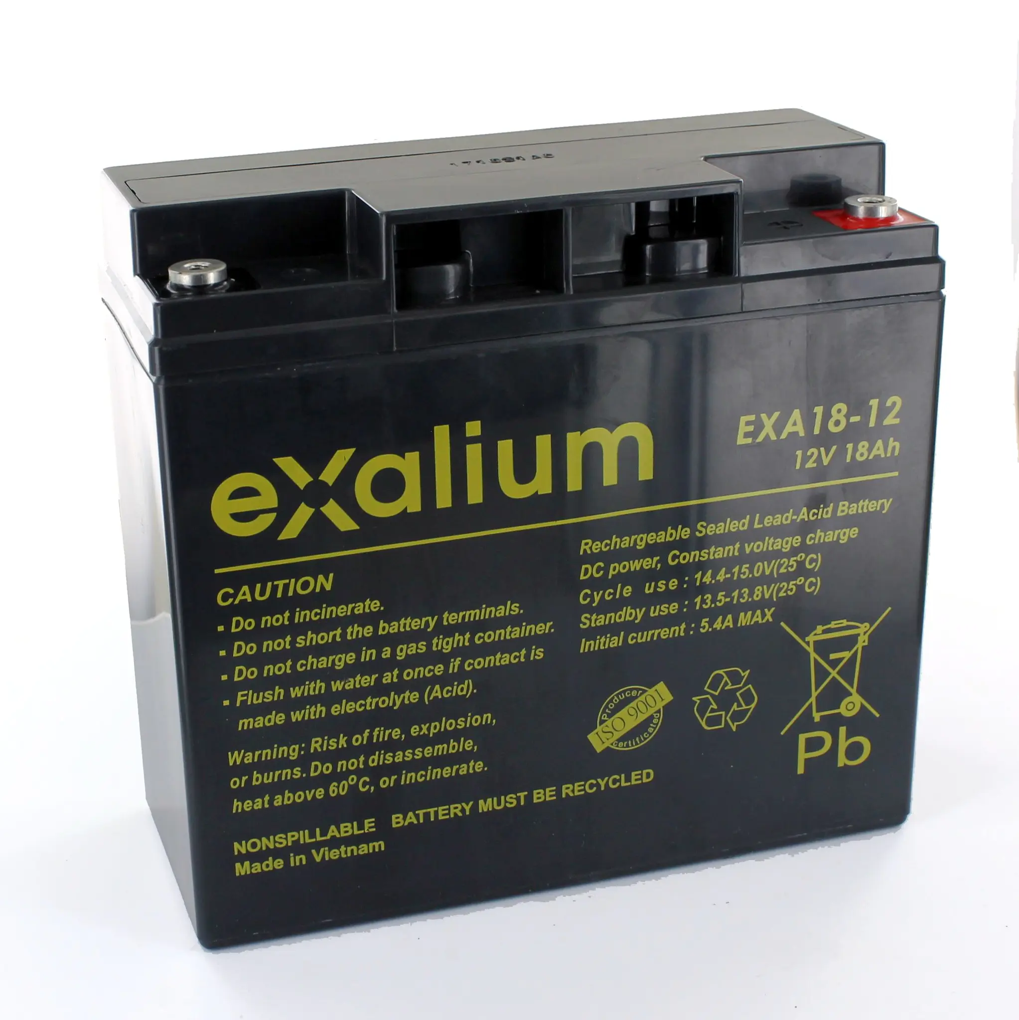 Produktfoto 1 von Exalium EXALIUM EXA Abgedichteter Bleiakku, 12V / 18Ah, M5-Anschluss, 181 X 76 X 167mm
