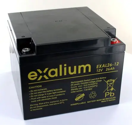 Produktfoto 1 von Exalium EXAL26-12 Abgedichteter Bleiakku, 12 V / 26 Ah, 125mm x 166 mm x 175 mm