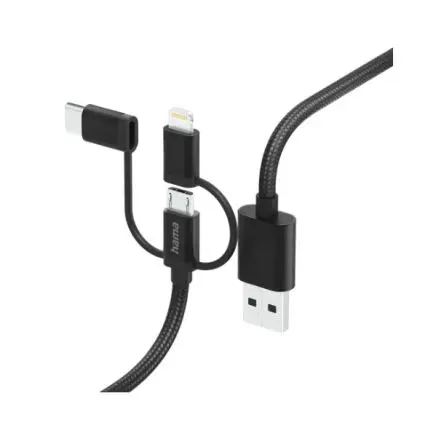 Produktfoto 1 von Hama Stecker USB-Kabel, Lightning-Steckverbinder, USB Typ A, USB Typ C Stecker / USB Typ A, USB Typ C, 1.5 m Schwarz