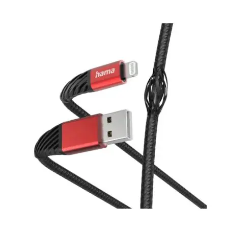 Produktfoto 1 von Hama Stecker USB-Kabel, Lightning-Steckverbinder, USB Typ A Stecker / USB Typ A, 1.5 m Schwarz, Rot