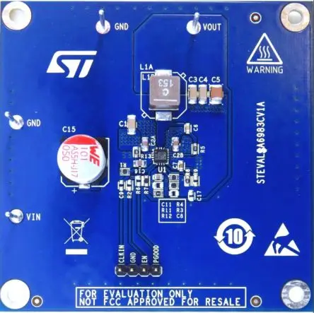 Produktfoto 1 von STMicroelectronics Evaluierungsboard auf Basis des DC-DC-Wandler-Buck-Reglers A6983CQTR Evaluierungsplatine,