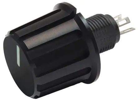 Produktfoto 1 von Vishay Schwarz Potentiometer-Knopf, Zeiger Weiß Ø 22 mm x 18 mm, Rund Schaft 10 mm