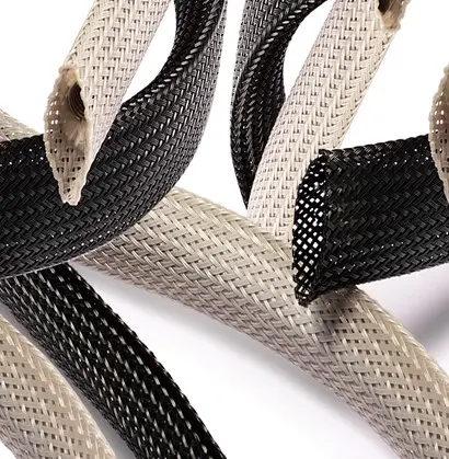 Produktfoto 1 von RS PRO Kabelschlauch Schwarz Polyester für Kabel-Ø 20mm bis 50mm Umflochten Dehnbar