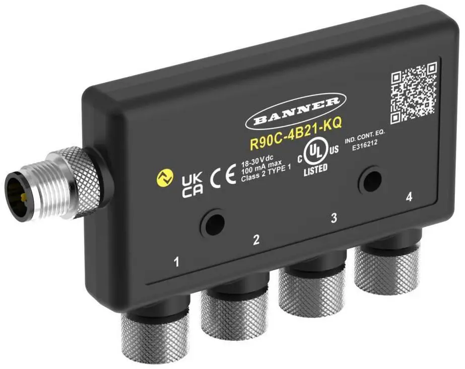 Produktfoto 1 von Banner R90C E/A-Modul 18 → 30V dc 4 Anschlüsse 4 Auslässe M12