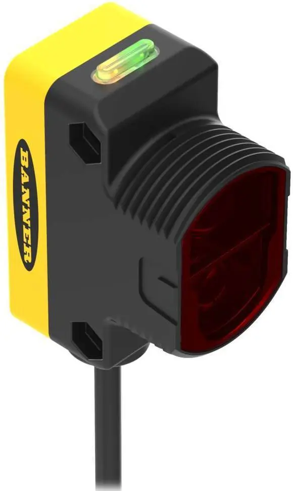 Produktfoto 1 von Banner Rechteckig Optischer Sensor, Festes Feld, Bereich 200 mm, Bipolare NPN/PNP Ausgang, Zopf PUR QD,