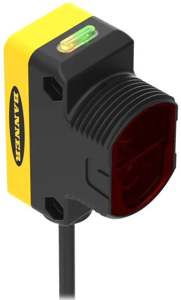Produktfoto 1 von Banner Rechteckig Optischer Sensor, Festes Feld, Bereich 600 mm, Bipolare NPN/PNP Ausgang, Zopf PUR QD,