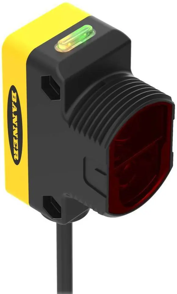 Produktfoto 1 von Banner Rechteckig Optischer Sensor, Festes Feld, Bereich 200 mm, Bipolare NPN/PNP Ausgang, Zopf PUR QD,