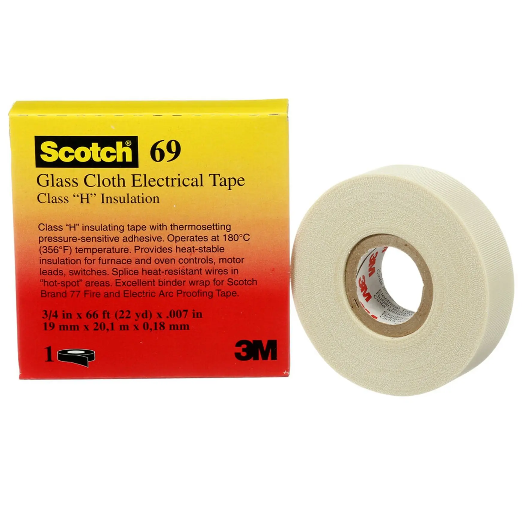 Produktfoto 1 von 3M ET Glasfaser Gewebe Isolierband Weiß,  Stärke  0.18 mm x 6 mm x 33 m, -10 °C bis 80 °C
