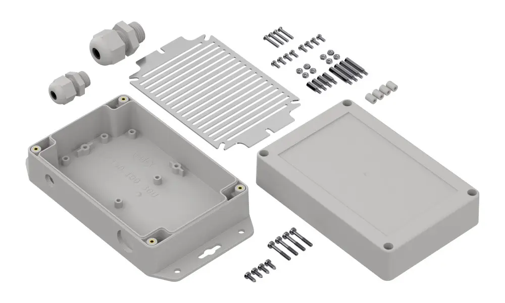 Produktfoto 1 von RS PRO; Universalgehäuse; Polycarbonat; Hellgrau Geflanscht IP65 Breite 100 mm Höhe 60 mm Länge 150 mm
