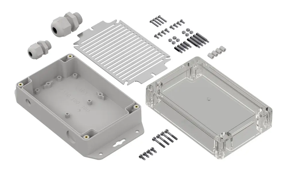 Produktfoto 1 von RS PRO; Universalgehäuse; Polycarbonat; Hellgrau Geflanscht IP65 Breite 100 mm Höhe 60 mm Länge 150 mm
