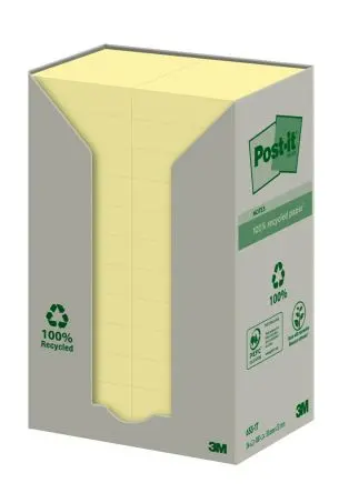 Produktfoto 1 von 3M Post-it Recycled Notes Haftnotiz, 12 Blatt, Gelb 76 mm 76 mm