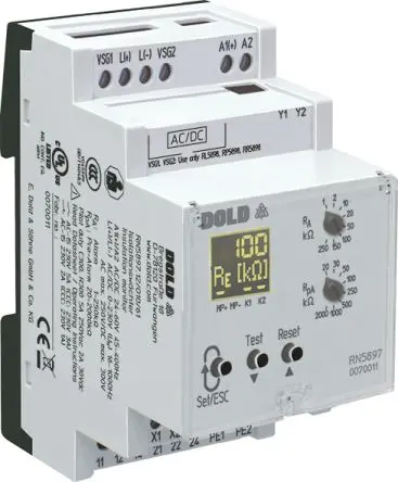 Produktfoto 1 von Dold VARIMETER IMD Isolationswächter, 1-poliger Umschalter 2A - 5A, DIN-Hutschiene, 500 to 1500 V dc, 100V ac, 400 V ac