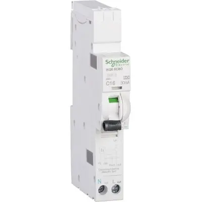 Produktfoto 1 von Schneider Electric Acti9 FI/LS-Schalter (RCBO) 16 A, 1-polig Typ C, Empfindlichkeit 30 mA