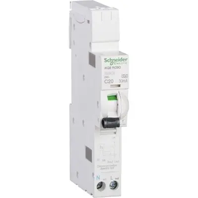 Produktfoto 1 von Schneider Electric Acti9 FI/LS-Schalter (RCBO) 20 A, 1-polig Typ C, Empfindlichkeit 30 mA