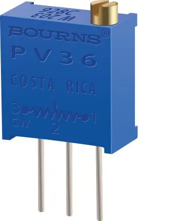 Produktfoto 1 von Bourns PV36 25-Gang Oberfläche Trimm-Potentiometer, Seitliche Einstellung, 100 kΩ, 10 %, 0.5 W, Kabel, L. 1 mm
