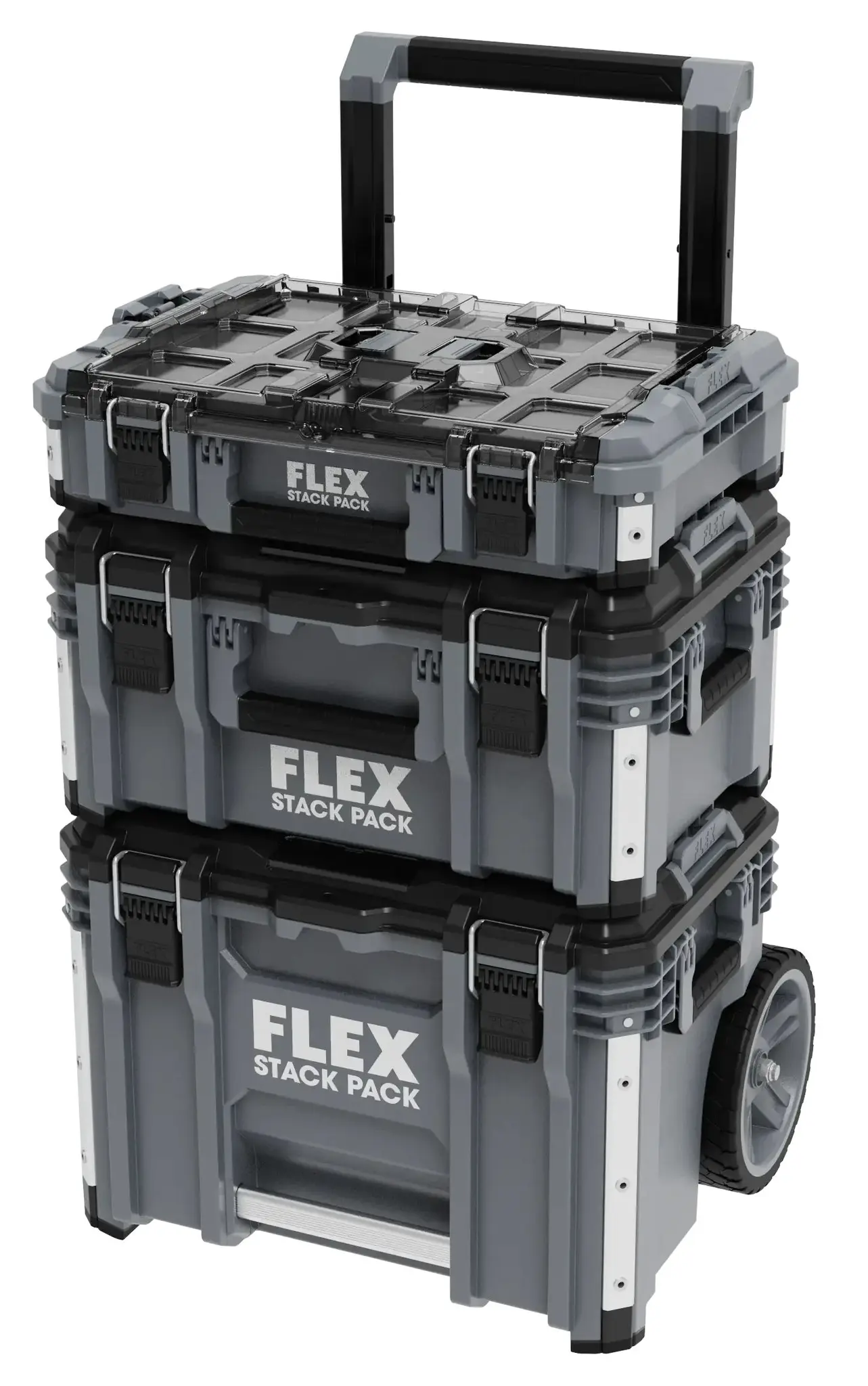 Produktfoto 1 von Flex Kunststoff, Aluminium Werkzeugkoffer Schwarz, 2 Schubladen mit Rädern