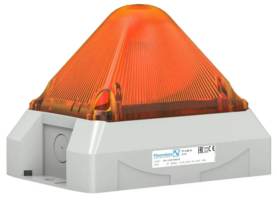 Produktfoto 1 von Pfannenberg PY L-M-M LED Filament/Warnsummer, Dauerbetrieb, Blinkend Signalleuchte 48V dc Gelb Panel x 124 mm IP66
