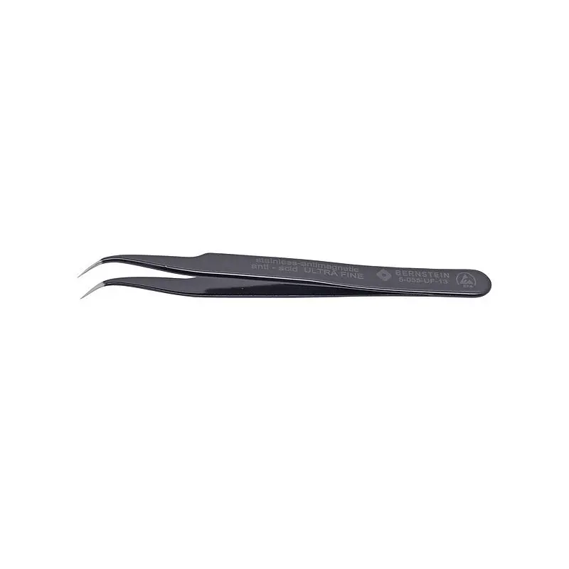 Produktfoto 1 von Bernstein 5-055-UF-13 Edelstahl Pinzette, 120 mm Abgewinkelt, Spitze , Spitze Spitz Antimagnetisch ESD-sicher