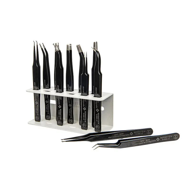 Produktfoto 1 von Bernstein 5-170-G Edelstahl Pinzettensatz, 110 mm, 115 mm, 120 mm Angewinkelt, Gerade, Spitze , Spitze Spitz