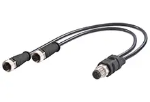 Produktfoto 1 von Molex 120009, 4-polig Sensor-Aktor Y-Verteiler Kabel, M12, Gerade Stecker 3 / M12 x 2, Gerade Buchse, Länge 600 mm