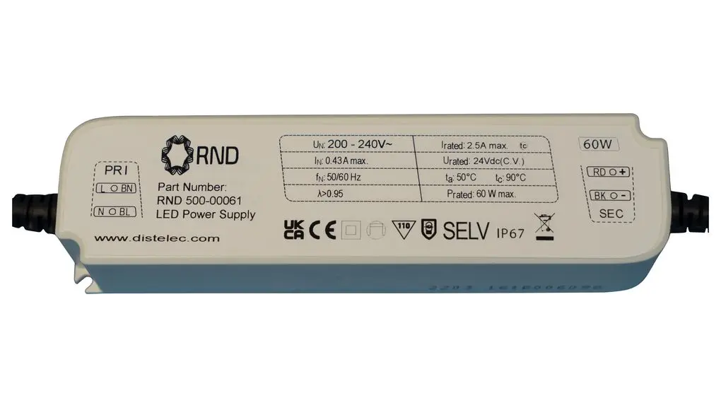 Produktfoto 1 von RND LED-Treiber, 60 W 198/264 V 5 A, Ausgang 12 V