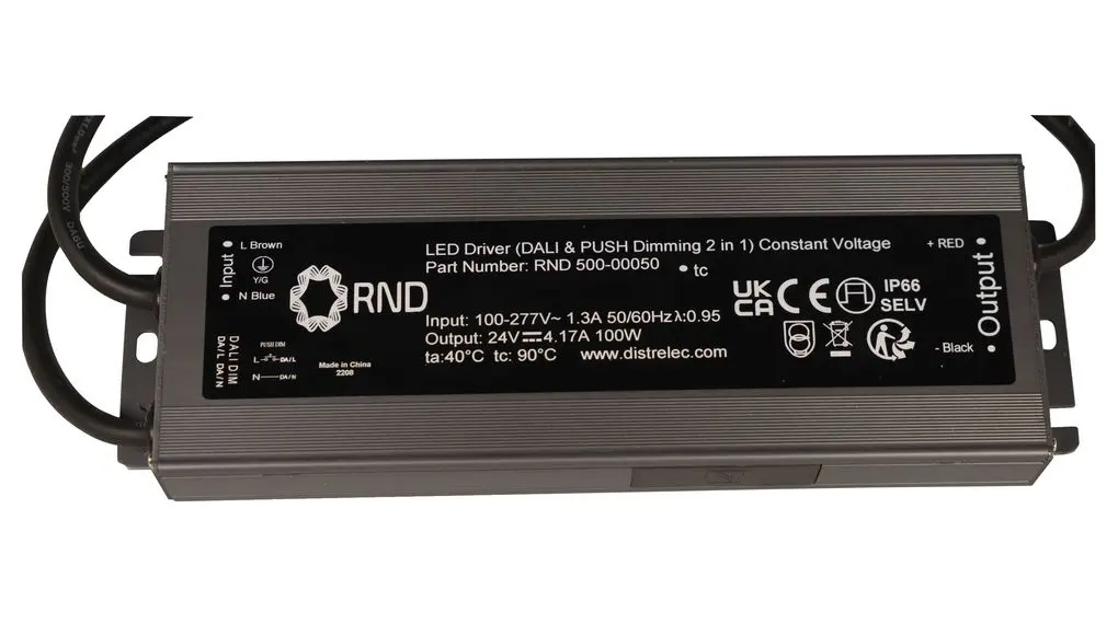 Produktfoto 1 von RND LED-Treiber, 100 W 100/277 V DALI 2 & Push-Dimmbar 4.17 A, Ausgang 24 V DALI & Push-Dimmung