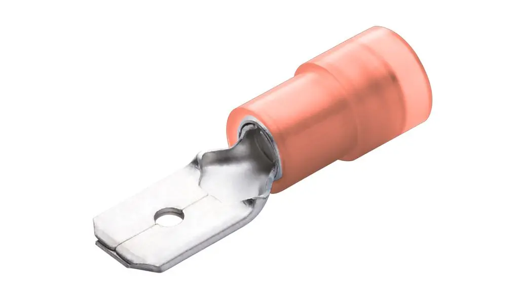 Produktfoto 1 von RND RND 465 Flachsteckhülse, Rot, Isoliert, 3 x 0.25 mm, Stecker, 22 AWG min, 16 AWG