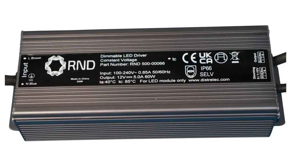 Produktfoto 1 von RND LED-Treiber, 60 W 100/265 V 0/1-10 V dimmbar 2.5 A, Ausgang 24 V 0/1-10 V DC oder 10 V PWM Signal oder Widerstand