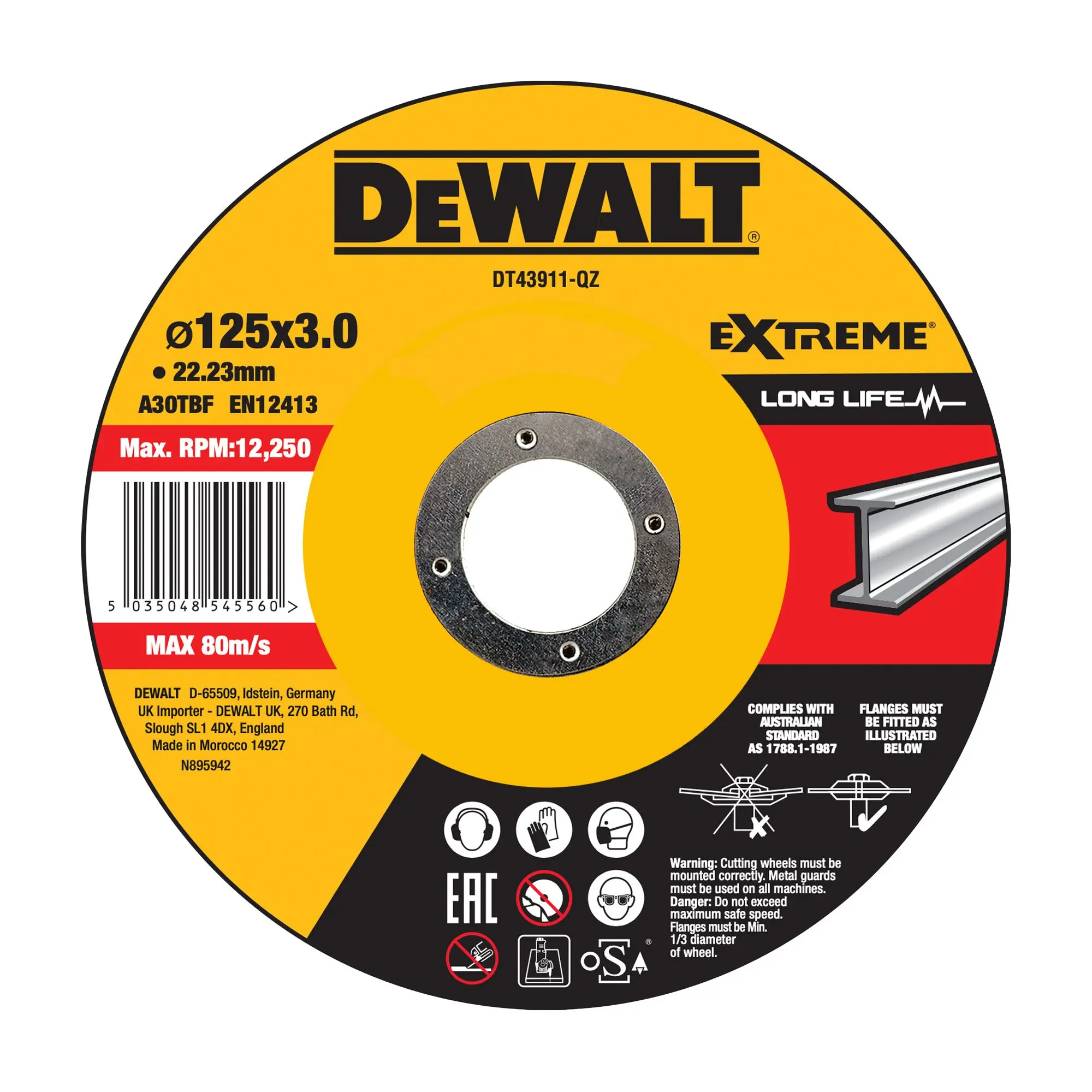 Produktfoto 1 von DeWALT DT43 Aluminiumbeschichtet Ø 125 mm / Stärke 3 mm, Korngröße 1 1 Per Pack