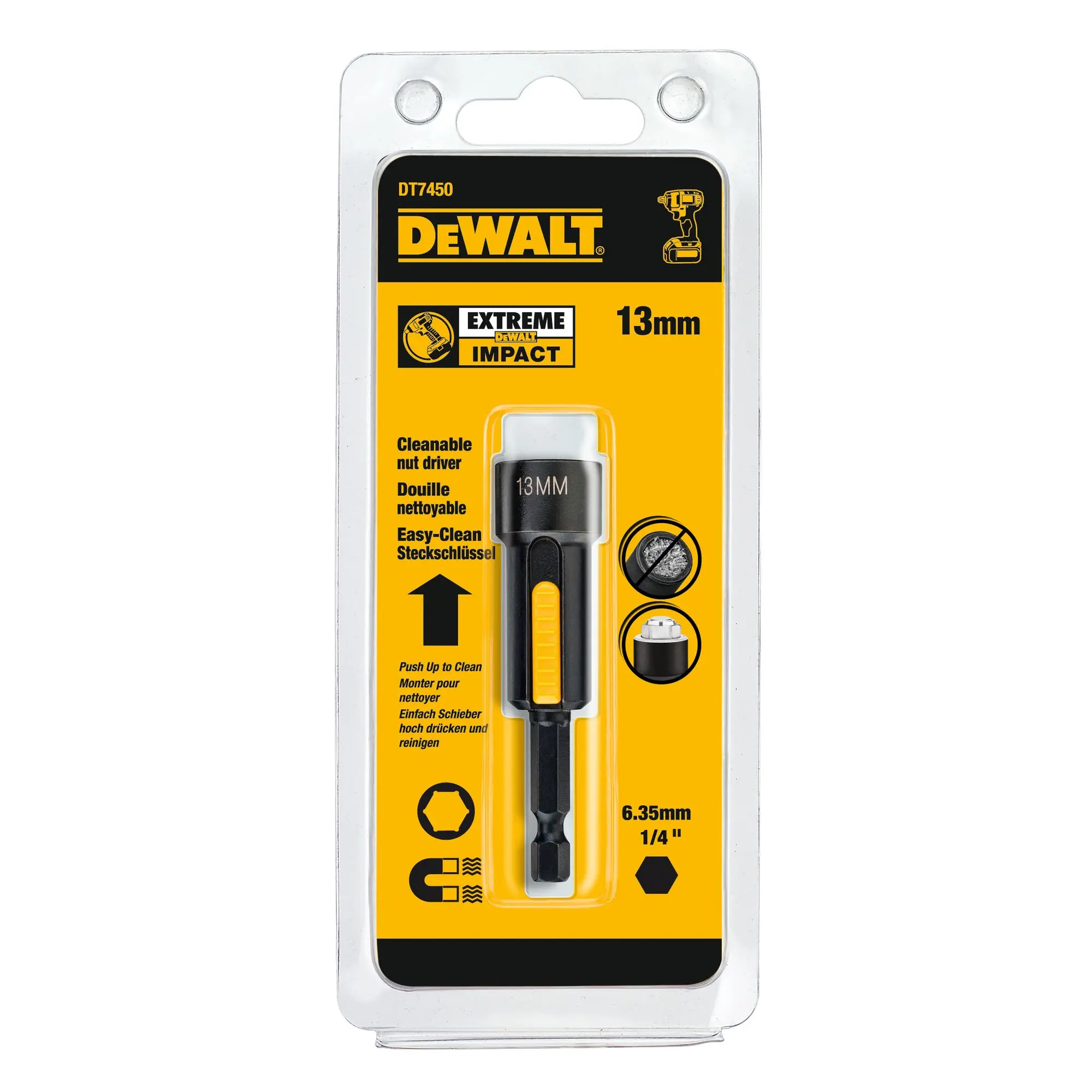 Produktfoto 1 von DeWALT 13 mm Sechskant Steckschlüssel-Handgriff, Länge 172 mm / Klinge 172 mm