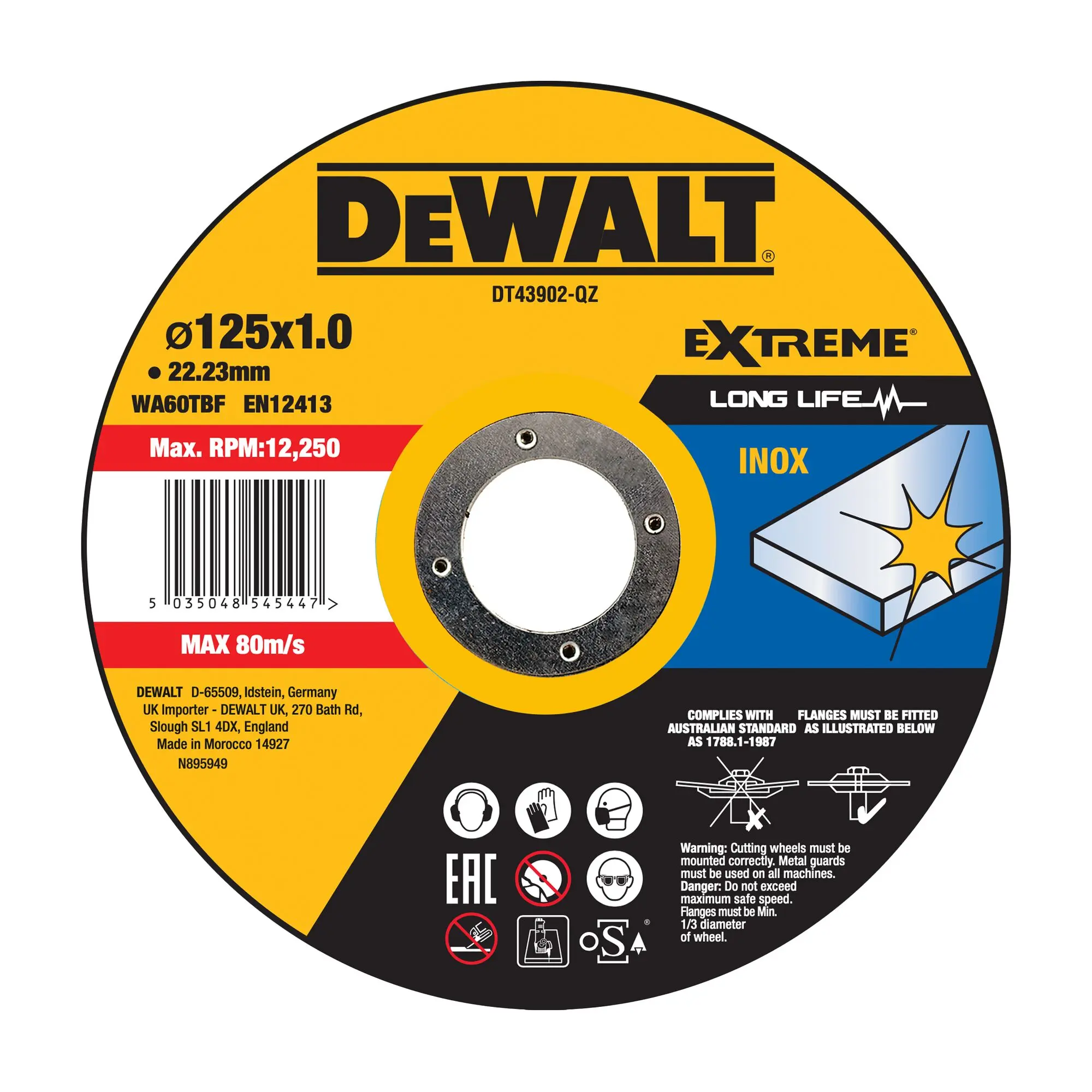 Produktfoto 1 von DeWALT DT43 Aluminiumbeschichtet Ø 125 mm / Stärke 1 mm, Korngröße 1 1 Per Pack